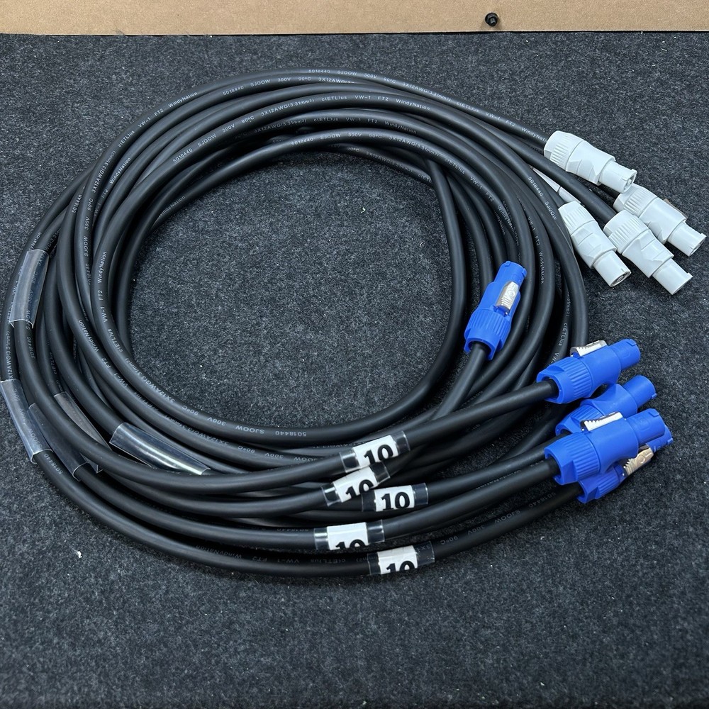 Lot Of 5 Powercon Grey To Blue 10 Ft Extension Adapter Cable 20A 250 Brand New