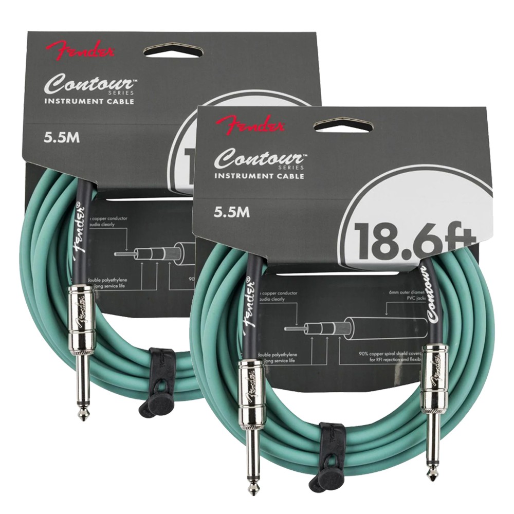 Fender Contour Instrument Cable, Guitar Cable, Sherwood Green, 18.6 ft (Pair)