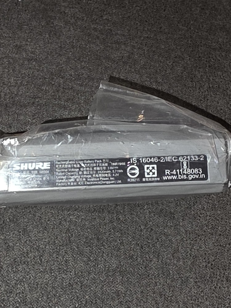 Shure Lithium-Ion Rechargeable Battery Model SB904 IS 16046- 2/IEC 62133-2