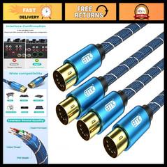 5-Pin DIN MIDI Cable Male to Male – 6.6ft, 2-Pack for Keyboard, Synth, Guitar, M