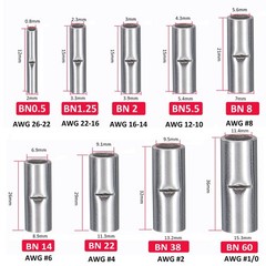 kuosbiu 100 PCS Non-Insulated Butt Connectors Kit, AWG 22-16 BN1.25, Silver