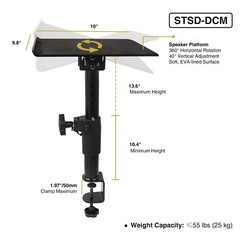 Sound Town 2-Pack Desktop Clamp-On Studio Monitor Speaker Stands (STSD-DCM-PAIR)