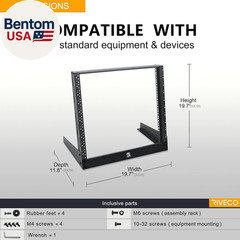 10U Desktop Rack for Audio & Network Devices 19 Inch 2 Post Open Frame Shelf wit