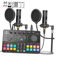 Podcast Equipment Bundle for 2 with Dual XLR-3.5 Condenser M100-2C (2 mics)