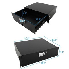 3U Pro Rack Case 19″ Steel Plate DJ Drawer Equipment Cabinet w/Key Black