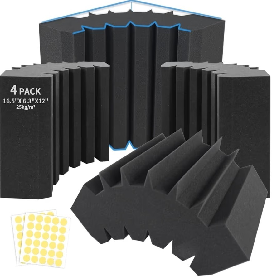 Focusound 4 Pack Bass Traps Corner Acoustic Foam Corner 12″ X 12″ X 7″