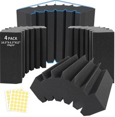 Focusound 4 Pack Bass Traps Corner Acoustic Foam Corner 12″ X 12″ X 7″
