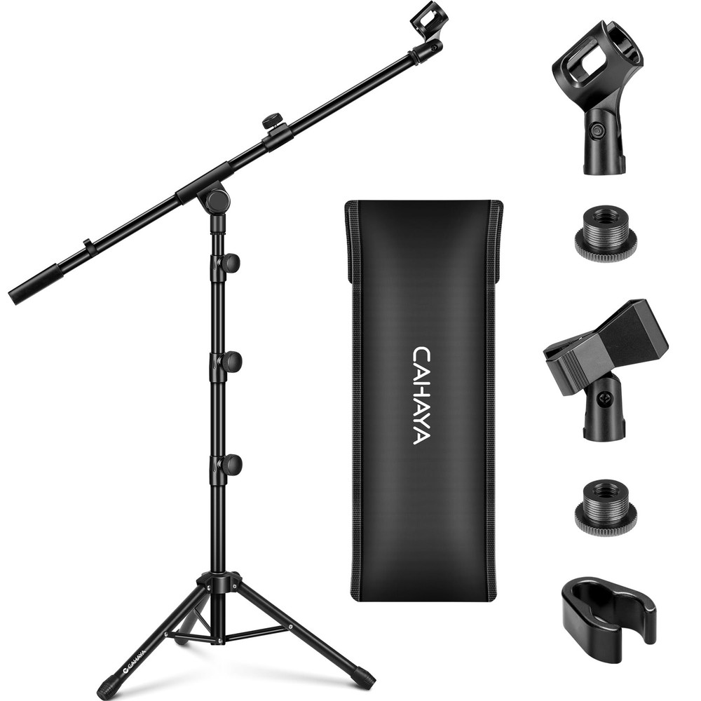CAHAYA Mic Stand Floor Adjustable – Tripod Boom Arm Microphone Large, Black