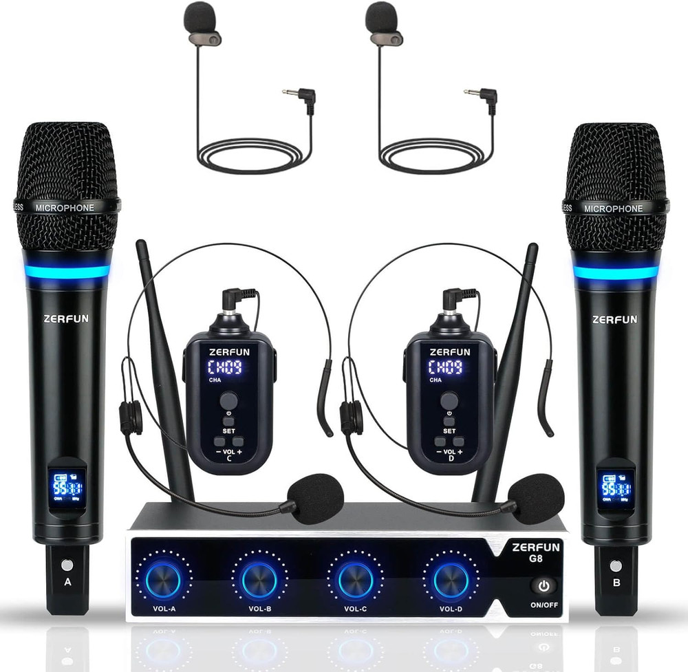 4-Channel Rechargeable Wireless Microphone System for Karaoke & Church Use