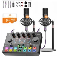 Podcast Equipment Bundle for 2, Audio Mixer with 8GB Memory Card and Dynamic …