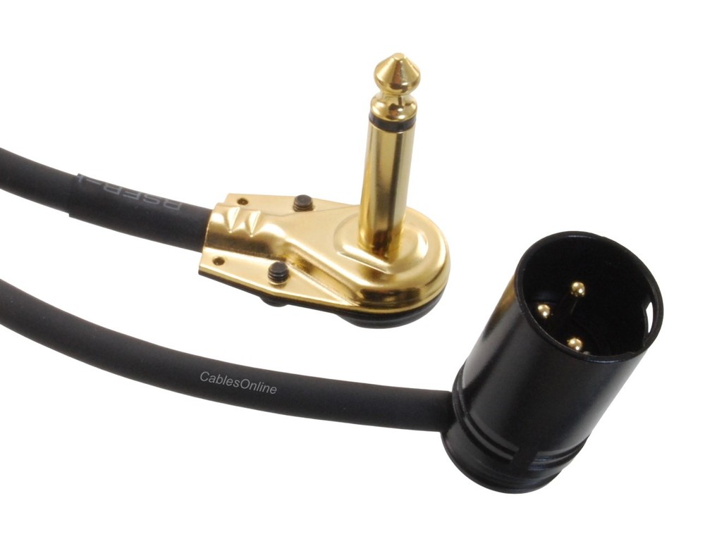 Low-Profile Right-Angle 3-Pin XLR Male to Right-Angle 1/4″ TS Male Cable