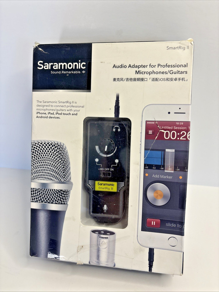 Saramonic SmartRig II XLR Mic & 1/4″ Guitar Adapter Phantom Power Smartphone
