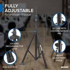 Gemini Professional Heavy Duty PA Speaker Stand – Adjustable Height Tripod St…