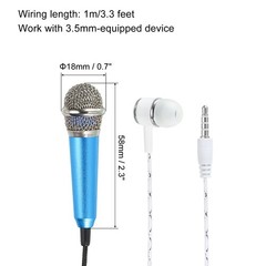 Mini Microphone Blue with Earphone, Mic Stand and Cover for Singing 1Pcs