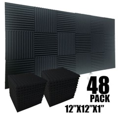 52 PACK 12″X12″ 1″2“Acoustic Foam Panel Wedge Studio Soundproof Wall Adhesive