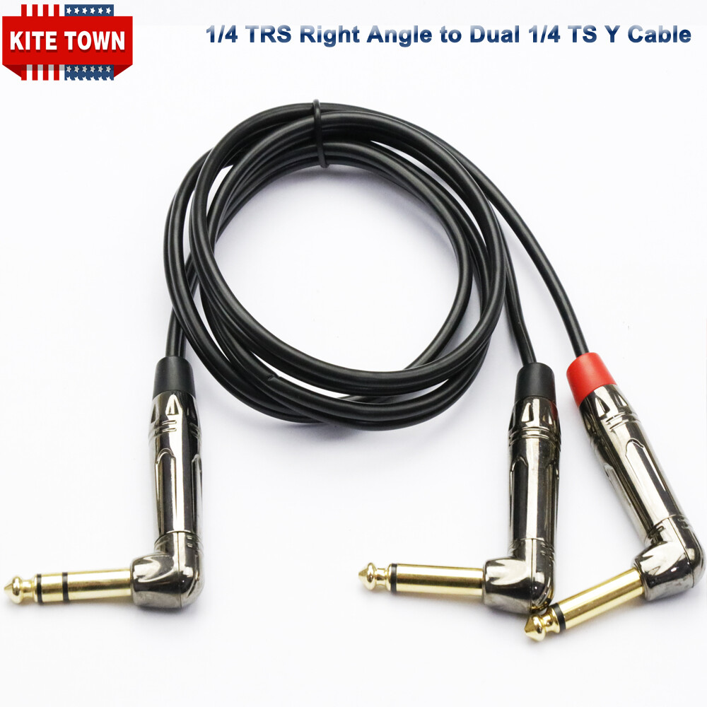 1/4 TRS Right Angle to Dual 1/4 TS Right Angle Stereo to Mono Splitter Y Cable