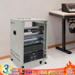 15U Component Rack Cabinet DJ Equipment Cabinet for Audio Video w/ Feet&Wheels