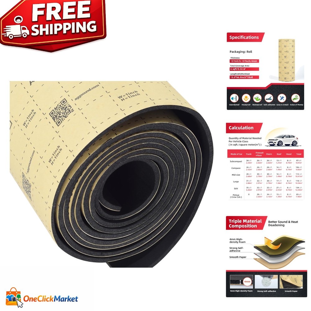 High-Density 157mil Sound Insulation Mat – 6 Sq Ft for Ultimate Quiet Ride