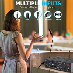 Pyle PFA600BU Wireless Bluetooth Amplifier Compact PA Speaker And Mic Receiver