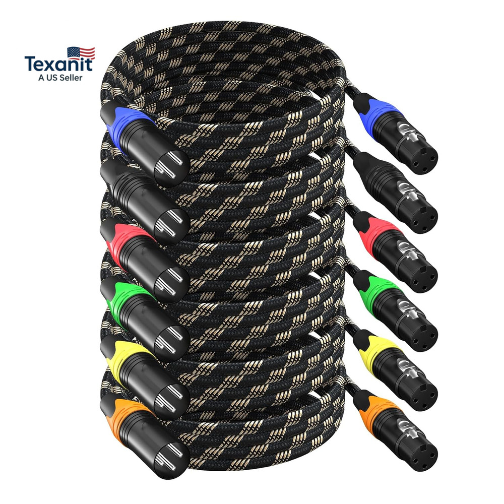 Braided XLR Cables 25Ft 6 Pack, XLR Microphone Cable, 3-Pin Professional Male to