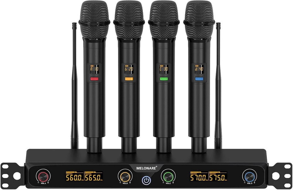 4-Channel Wireless Microphone System, UHF Rackmountable Cordless Mic Set W/ 4X 1