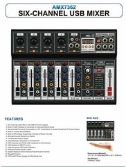Audio2000’S AMX7362 Six-Channel Audio Mixer with USB 5V Power Supply USB/PC -MR