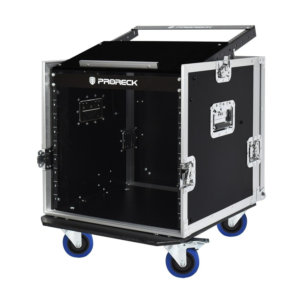 PRORECK 10U Plywood Road Case Slant Mixer Rack 20″ Depth DJ Audio Gear w Casters