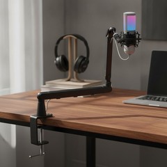 Low-Profile Adjustable Mic Stand Boom Arm with Extension Pole for Streamers