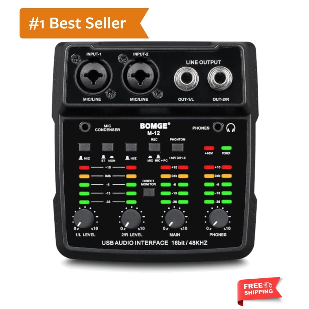 M12 USB Audio Interface, 2-Channel Mixer, XLR/3.5mm Input, 48V Power Supply, …