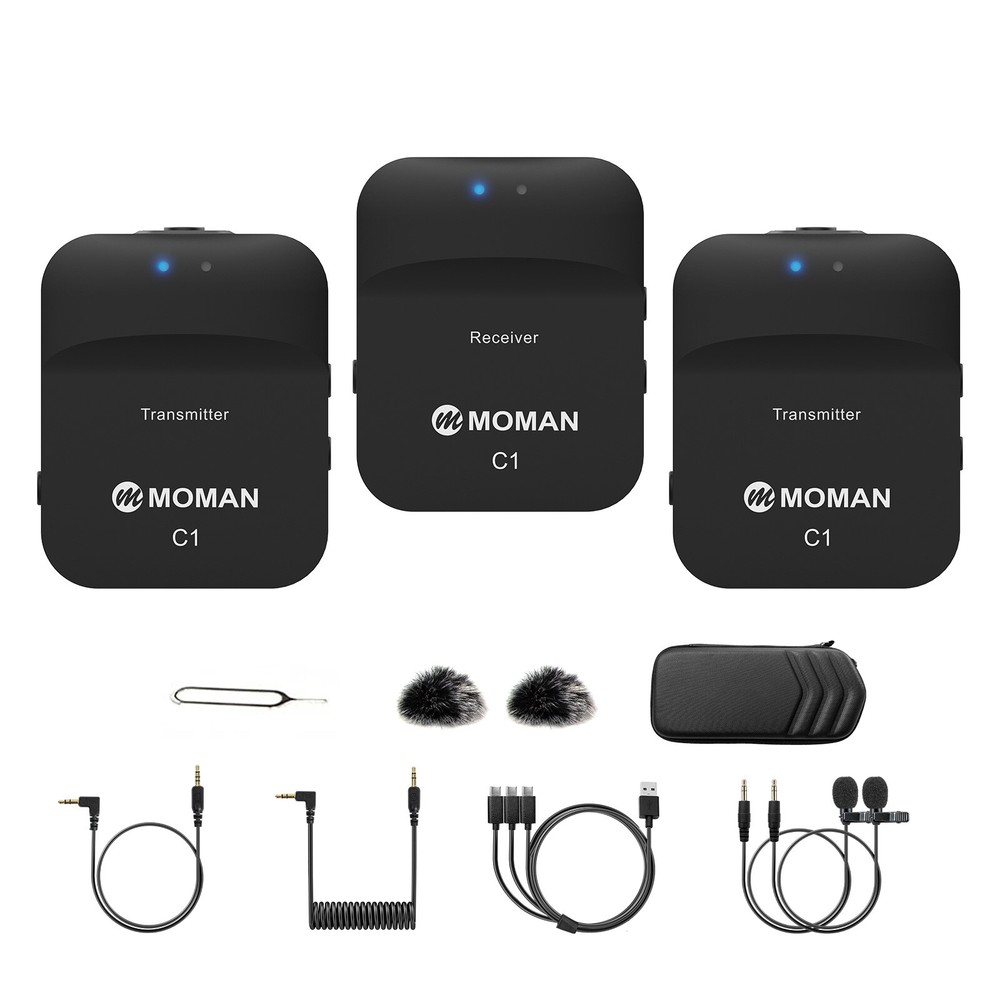 MOMAN C1X 2.4GHz Wireless Lavalier Microphone System for Phone Laptop DSLR