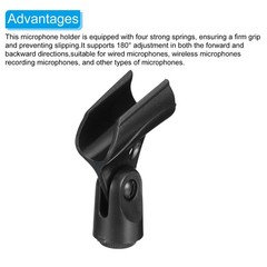 Mic Holder 2mm-33mm Plastic Interface with 3/8 Metal Adapter Black 2 Pcs