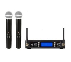 Wireless Microphones System UHF Dual Handheld Dynamic Karaoke Vocal Stage Church