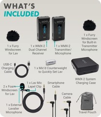 Movo WMX-2 Wireless Lavalier Microphone System for DSLR Vlogging w Charging Case