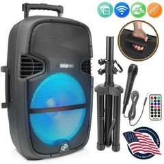 Pyle 15“ Portable Wireless BT Speaker System w/LED Light, and Wheels PPHP1548B