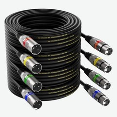 XLR Cable 10 ft 4 Pack – Stage Light DMX Cable, Balanced 3-Pin XLR Male to F…