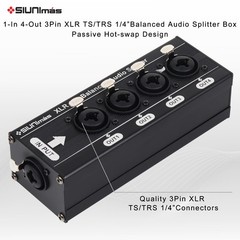 Hotswap 3Pin XLR 1/4″ TS/TRS Combo Connector Splitter Box – 1-in 4-Out Durable A