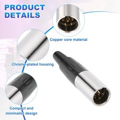 4PCS 5 Pin Male Mini XLR Connector, Mini XLR Jack Adapter Plug, Black