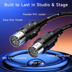 Cable Matters 2-Pack 5 Pin DIN MIDI Cable, 5 Pin MIDI Cable – 10 Feet