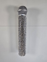 Silver Crystal/Rhinestone Covered Handheld/Stand-Held Fake Microphone