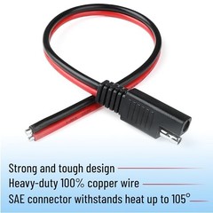 Bates- SAE Connector Cable, 12 Inch, 32 Pack, 14 AWG, 2 Pin Single Plug Quick