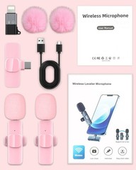 Pink Mini Wireless Microphone for iPhone Android, Lavalier Microphone with N…