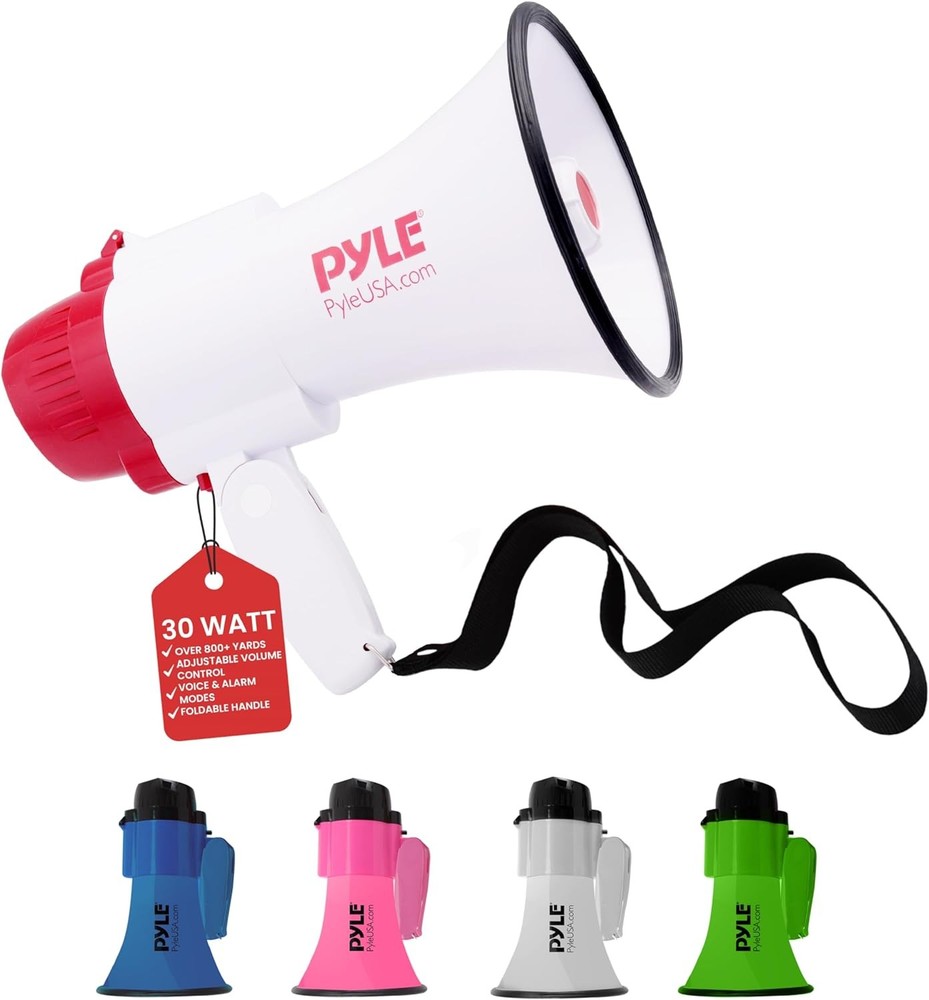 Pyle Megaphone Speaker PA Bullhorn – with Built-in Siren 30 1 Pack, White