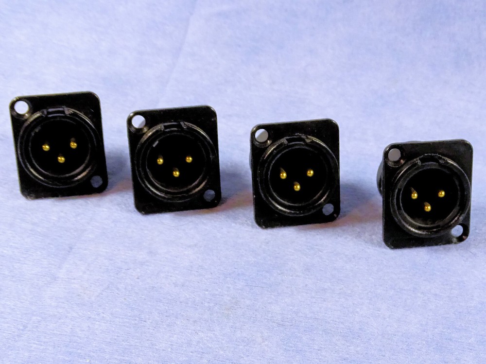 4 Neutrik NC3MD-L-B-1 Panel Mount Male 3-PIN XLR Connectors, Black & Gold Metal