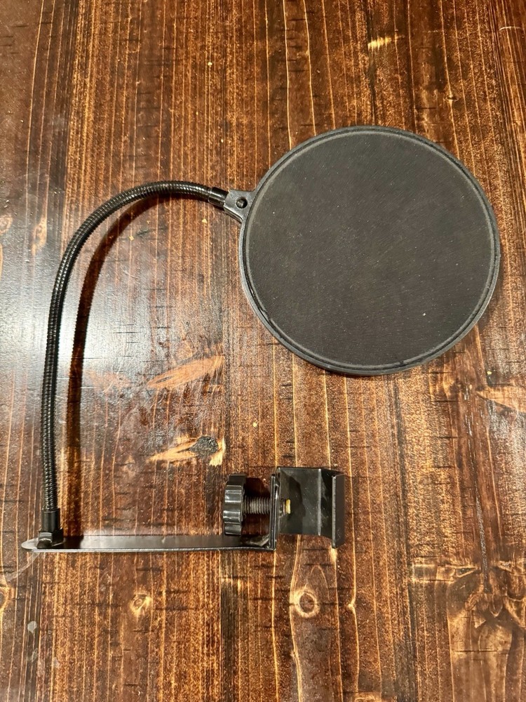 Black Microphone Pop Filter Gooseneck Clamp-On Plastic Metal Holder
