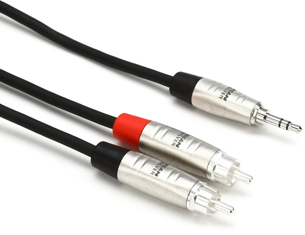 Hosa HMR-010Y Pro Stereo Breakout Cable – 3.5mm TRS Male to Dual RCA Male – 10′
