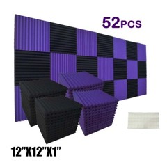 52 Pack Black/Purple Acoustic Wedge Studio Soundproof Foam Wall Tiles 12x12x1
