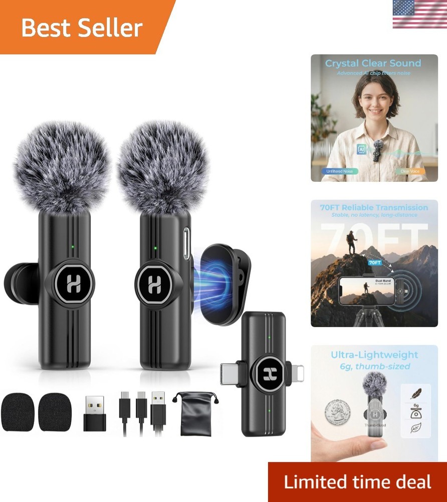 Wireless Lavalier Microphone with Noise Reduction for iOS & Android Devices