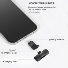 Wireless Microphone Mini Mic for iPhone/Android Phone, LED Display Lavalier Micr