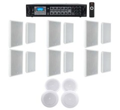 6-Zone Amplifier+12 White Wall+4 JBL 8″ Ceiling Speakers For Restaurant/Bar/Cafe