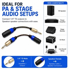 Professional Speaker Cable Adapters (2-Pack) – 1/4″ TS Male to Speakon